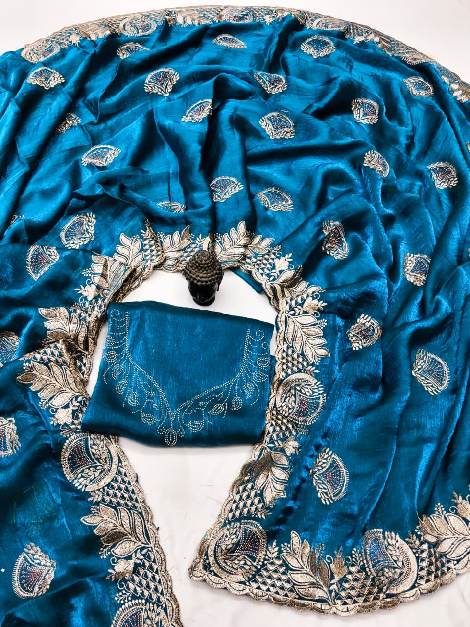 DF-SETU FENDI CHIFFON FABRIC SAREE WITH HEAVY EMBROIDERY WORK WITH SIROSKI WORK ALLOVER SAREE WITH BEAUTIFUL DESIGN WITH HEAVY WORK BLOUSE