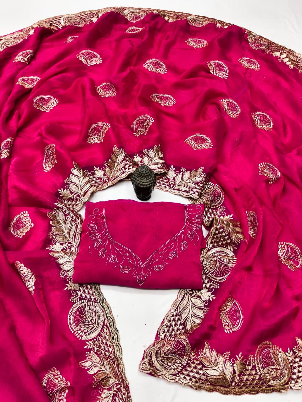 DF-SETU FENDI CHIFFON FABRIC SAREE WITH HEAVY EMBROIDERY WORK WITH SIROSKI WORK ALLOVER SAREE WITH BEAUTIFUL DESIGN WITH HEAVY WORK BLOUSE