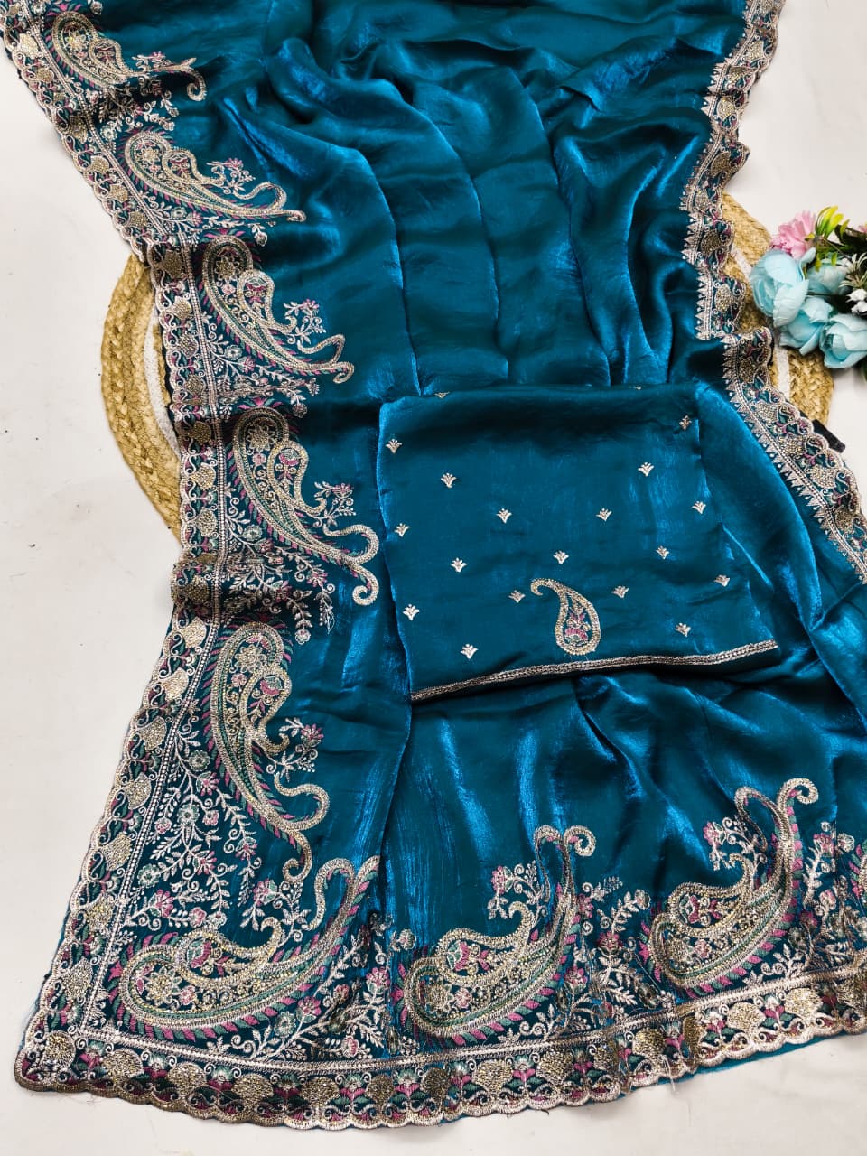 DF-SARGAM FENDI SATIN FABRIC SAREE WITH EMBROIDERY WORK WITH JARKAN WORK WITH BEAUTIFUL DESIGN AND HEAVY WORK BLOUSE