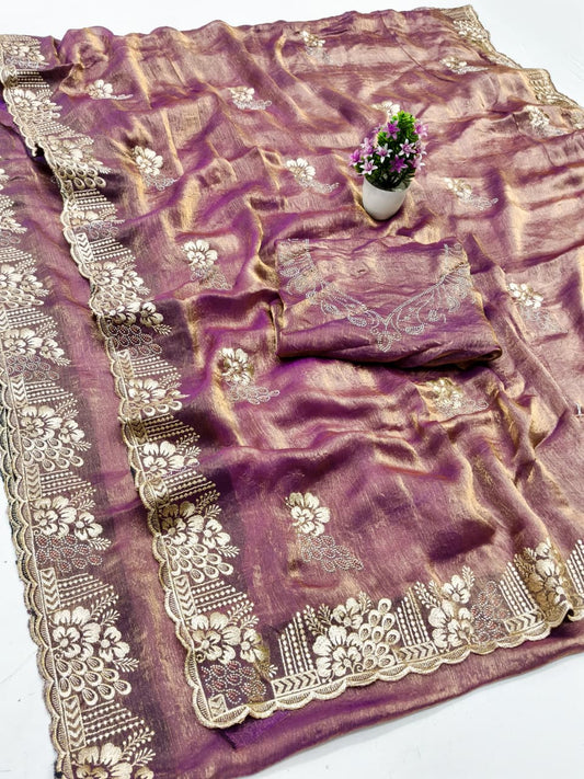 DF-MIRAJ-2 FENDI FABRIC SAREE WITH EMBROIDERY WORK WITH MULTI SIROSKI WORK WITH BEAUTIFUL WITH HEAVY WORK BLOUSE