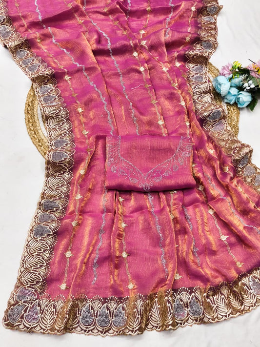 DF-DILISHA-2 FENDI FABRIC SAREE WITH EMBROIDERY WORK WITH SIROSKI WORK WITH BEAUTIFUL DESIGN AND HEAVY WORK BLOUSE