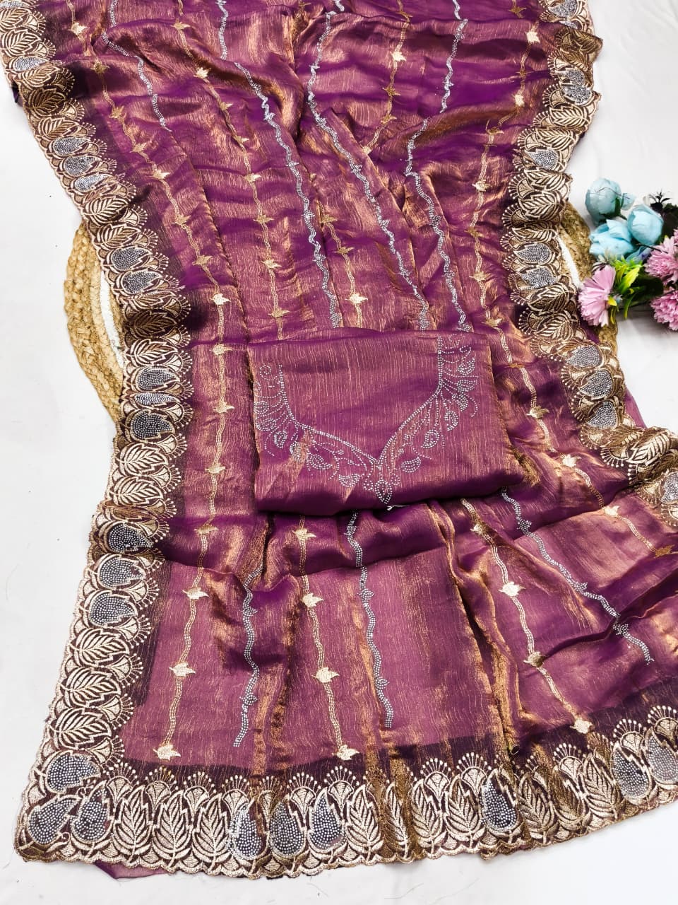 DF-DILISHA-2 FENDI FABRIC SAREE WITH EMBROIDERY WORK WITH SIROSKI WORK WITH BEAUTIFUL DESIGN AND HEAVY WORK BLOUSE