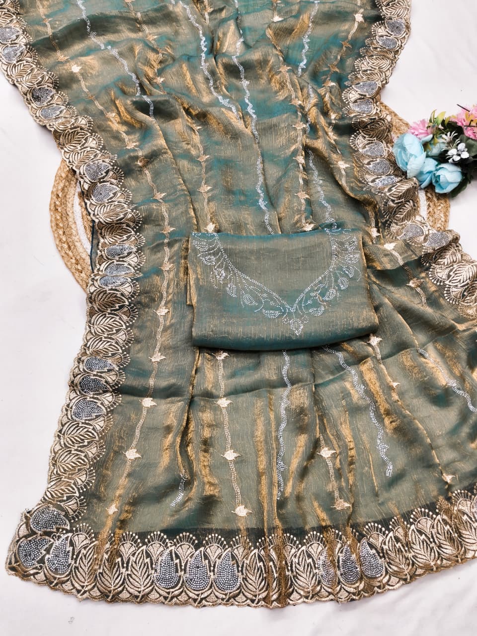 DF-DILISHA-2 FENDI FABRIC SAREE WITH EMBROIDERY WORK WITH SIROSKI WORK WITH BEAUTIFUL DESIGN AND HEAVY WORK BLOUSE