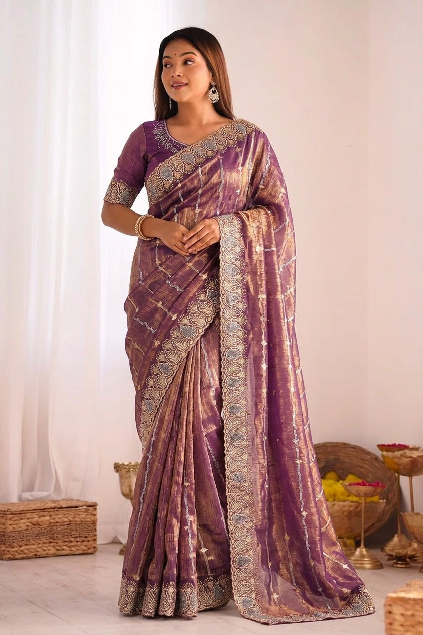 DF-DILISHA-2 FENDI FABRIC SAREE WITH EMBROIDERY WORK WITH SIROSKI WORK WITH BEAUTIFUL DESIGN AND HEAVY WORK BLOUSE