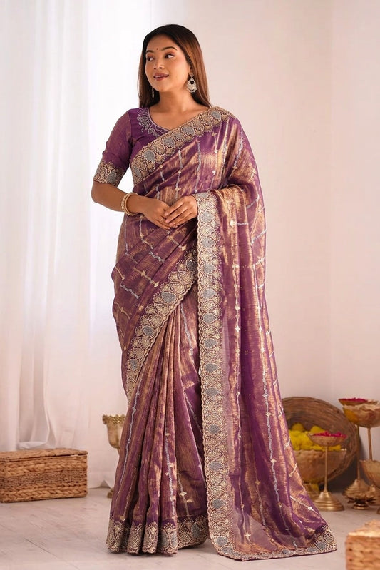 DF-DILISHA-2 FENDI FABRIC SAREE WITH EMBROIDERY WORK WITH SIROSKI WORK WITH BEAUTIFUL DESIGN AND HEAVY WORK BLOUSE