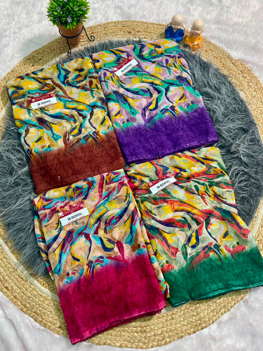 SB-RICHFEEL WEIGHTLESS FABRIC SAREE WITH CONTEMPORY ARTISTIC PATTERNS WITH PERFECT CHOICE FOR DAILY WEAR