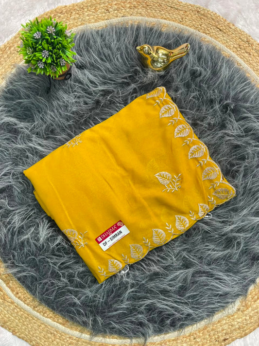 DF-SIMRAN PREMIUM STAR GEORGETTE FABRIC SAREE FEATURING ELEGENT LEAF EMBROIDERY BUTTI WORK WITH EMBROIDERY CUTWORK BORDER AND DESIGNER PALLU WITH BLOUSE