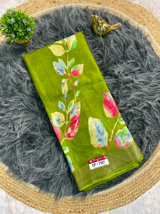 CP-7157 MAL COTTON FABRIC SAREE WITH BEAUTIFUL PALLU DESIGN WITH FLOWER PRINT WITH BLOUSE