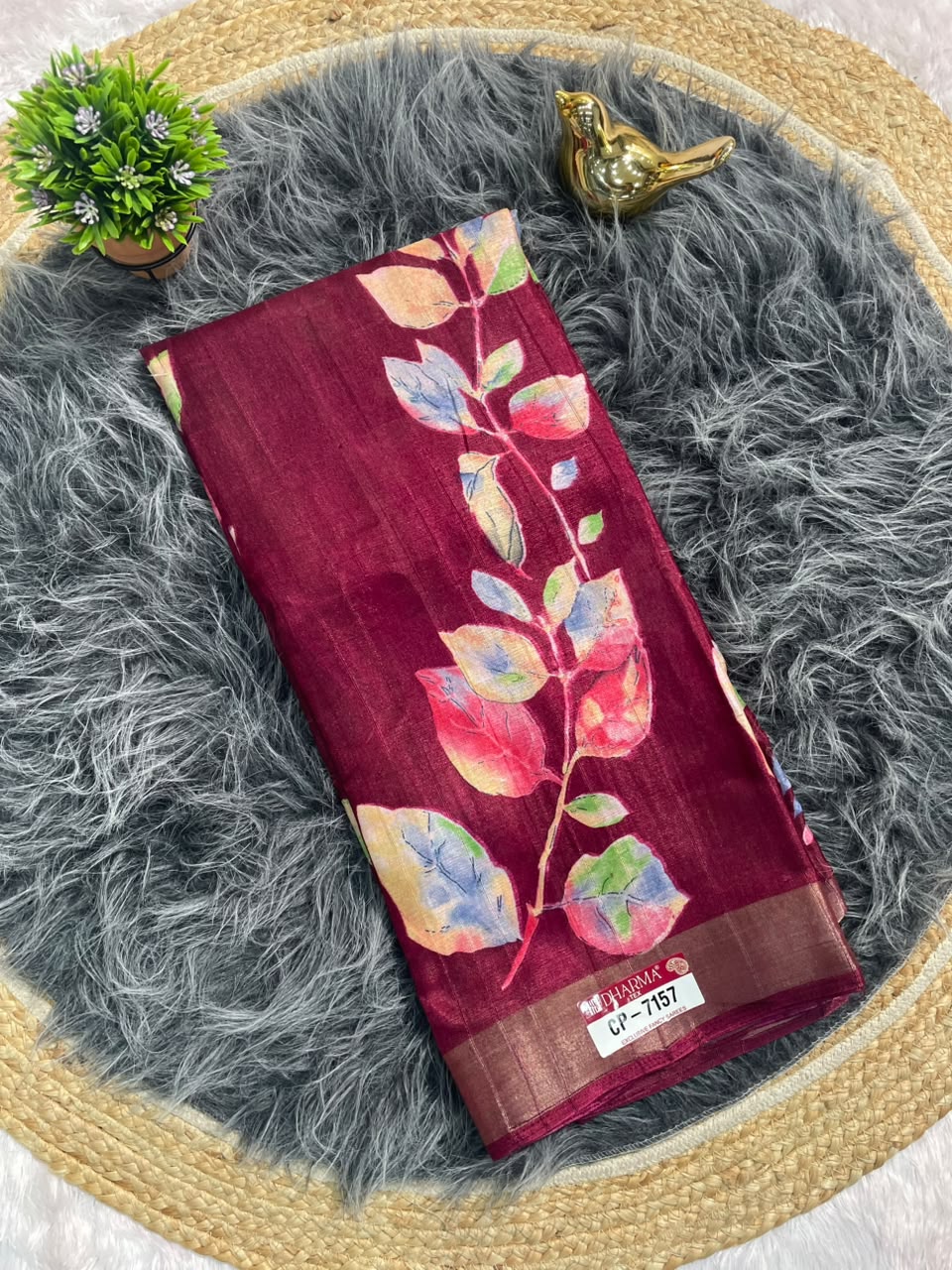 CP-7157 MAL COTTON FABRIC SAREE WITH BEAUTIFUL PALLU DESIGN WITH FLOWER PRINT WITH BLOUSE