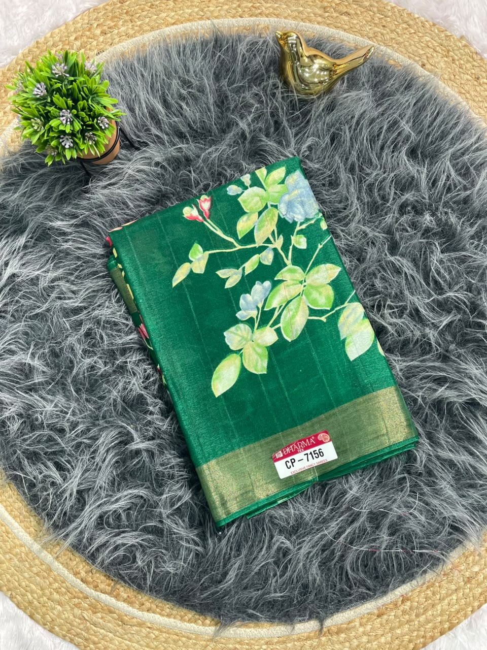 CP-7156 MAL COTTON FABRIC SAREE WITHBEAUTIFUL FLORAL PRINT WITH BLOUSE