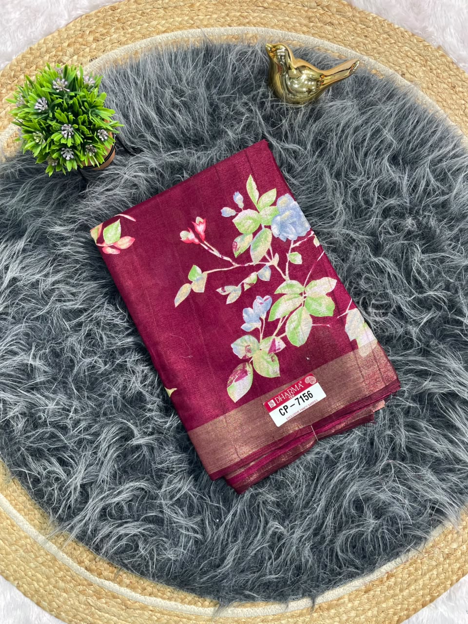 CP-7156 MAL COTTON FABRIC SAREE WITHBEAUTIFUL FLORAL PRINT WITH BLOUSE