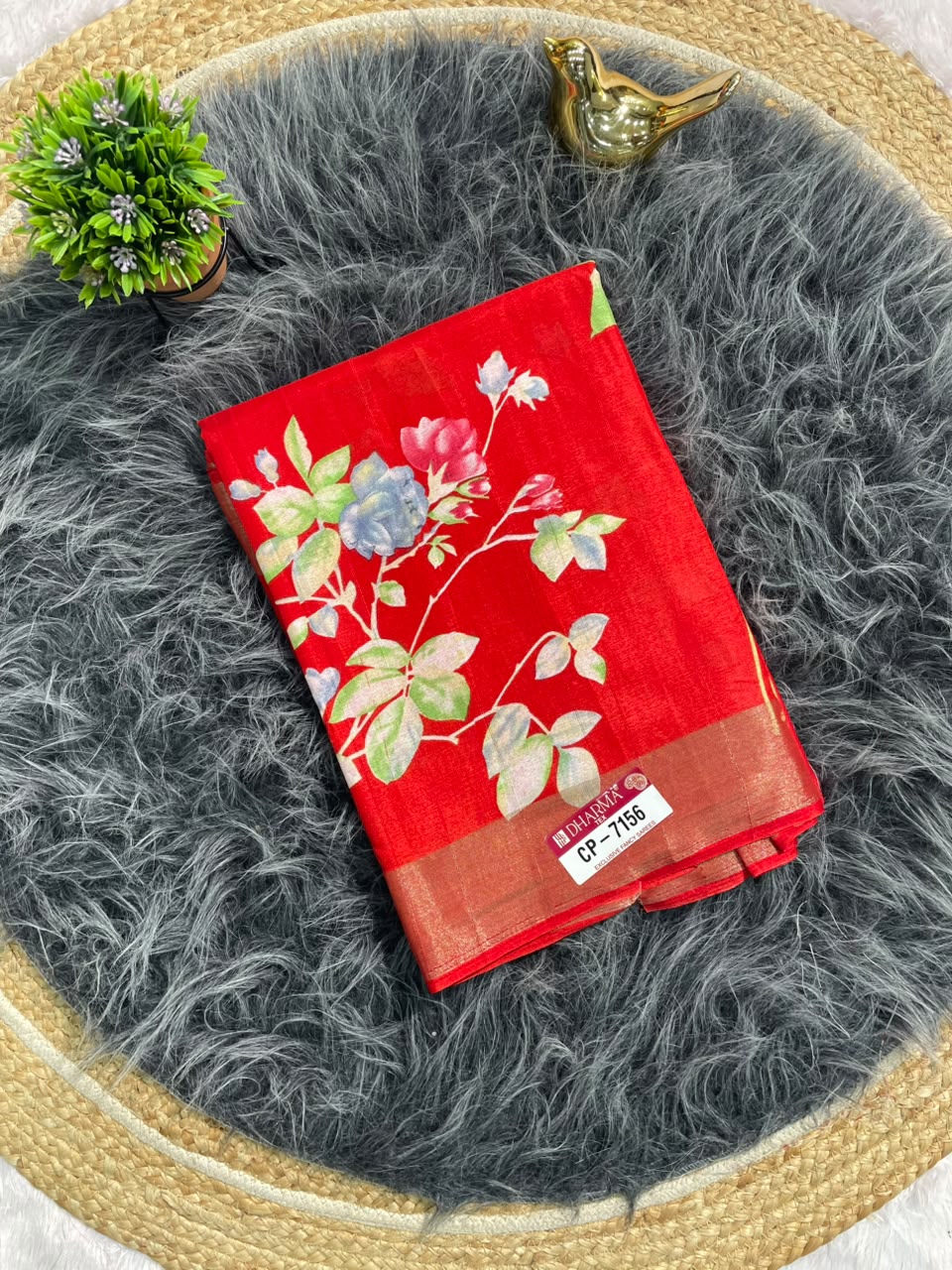 CP-7156 MAL COTTON FABRIC SAREE WITHBEAUTIFUL FLORAL PRINT WITH BLOUSE