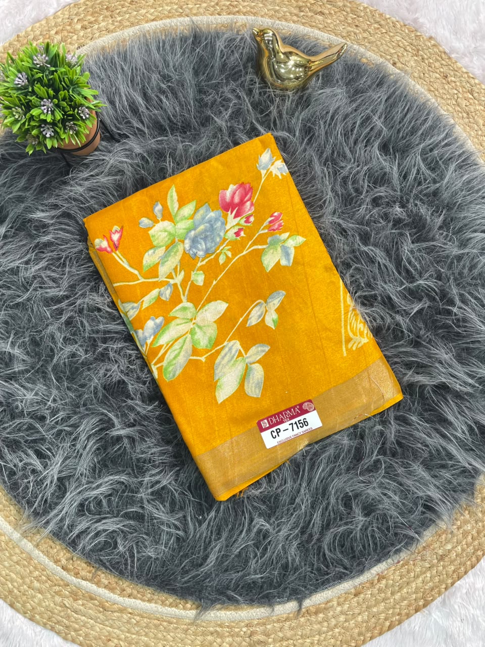 CP-7156 MAL COTTON FABRIC SAREE WITHBEAUTIFUL FLORAL PRINT WITH BLOUSE