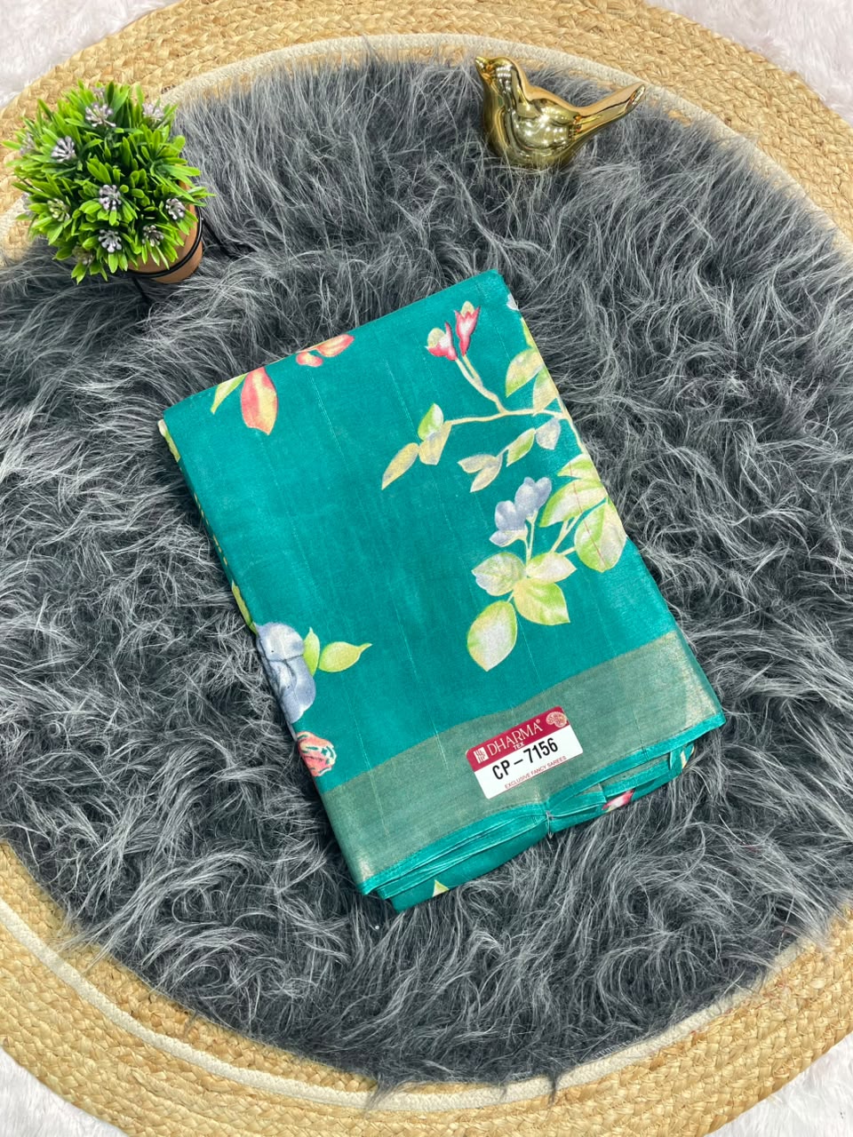 CP-7156 MAL COTTON FABRIC SAREE WITHBEAUTIFUL FLORAL PRINT WITH BLOUSE