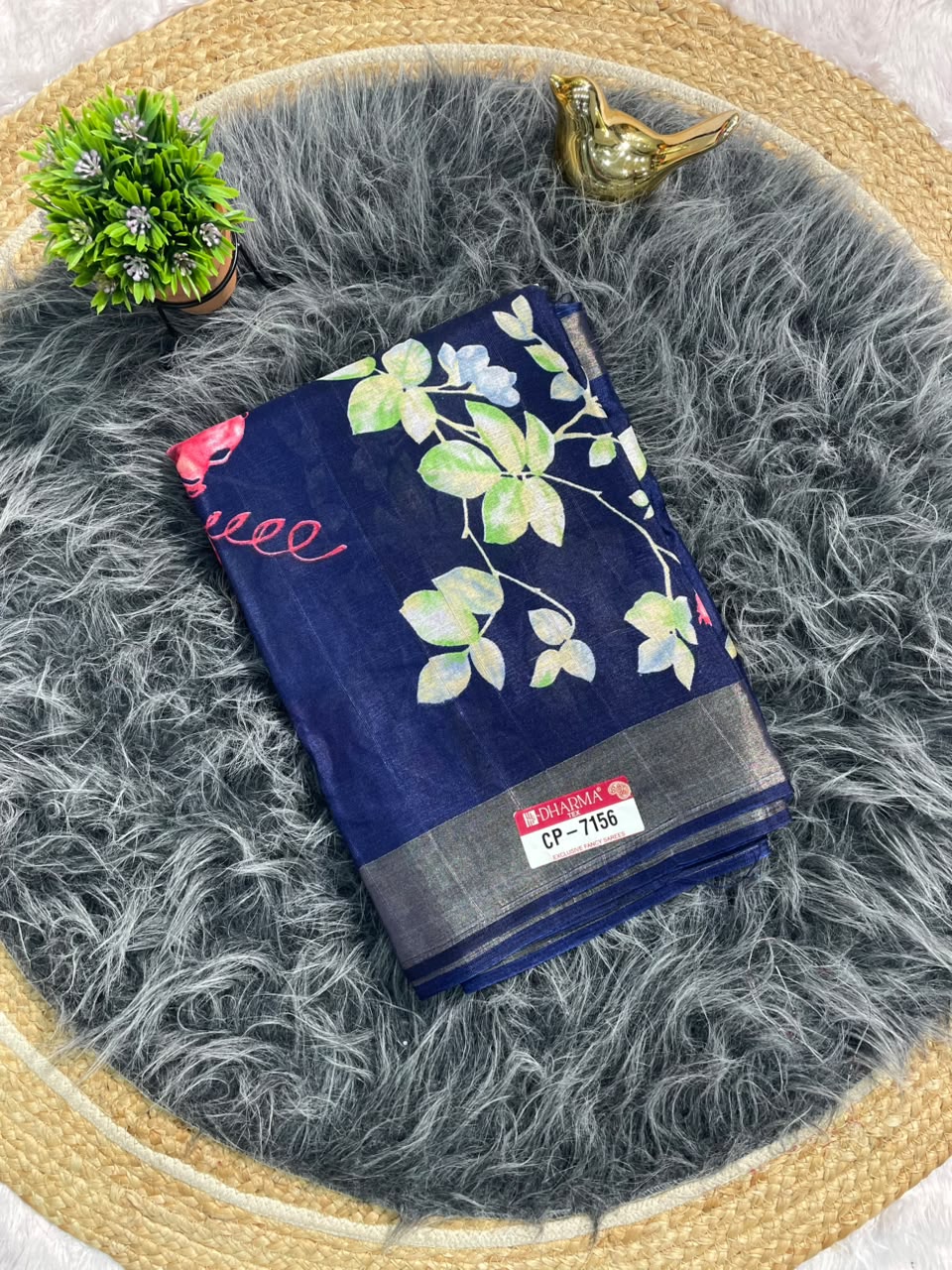 CP-7156 MAL COTTON FABRIC SAREE WITHBEAUTIFUL FLORAL PRINT WITH BLOUSE