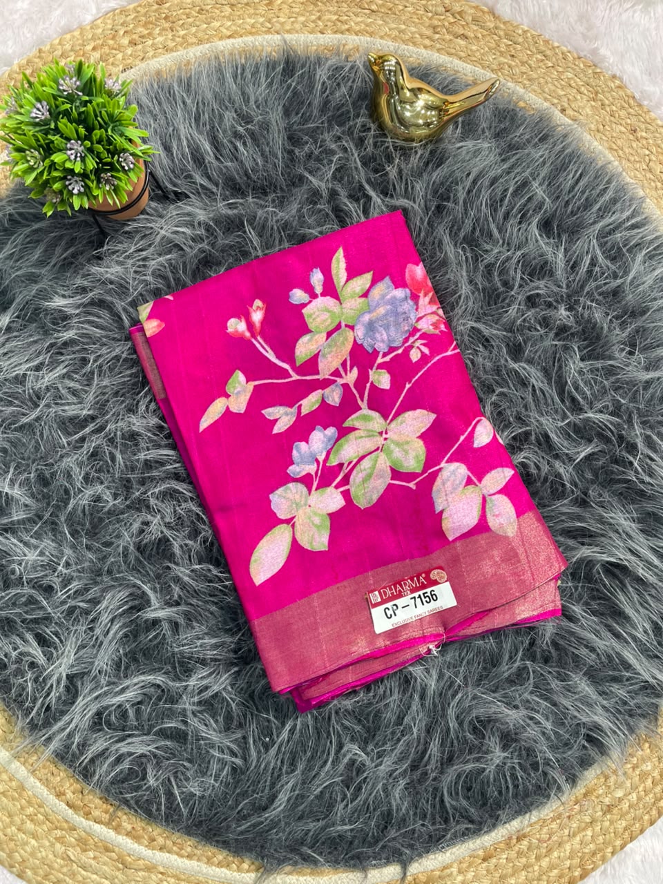 CP-7156 MAL COTTON FABRIC SAREE WITHBEAUTIFUL FLORAL PRINT WITH BLOUSE