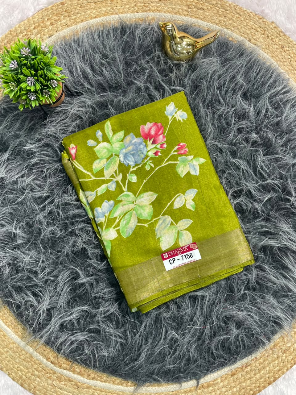 CP-7156 MAL COTTON FABRIC SAREE WITHBEAUTIFUL FLORAL PRINT WITH BLOUSE