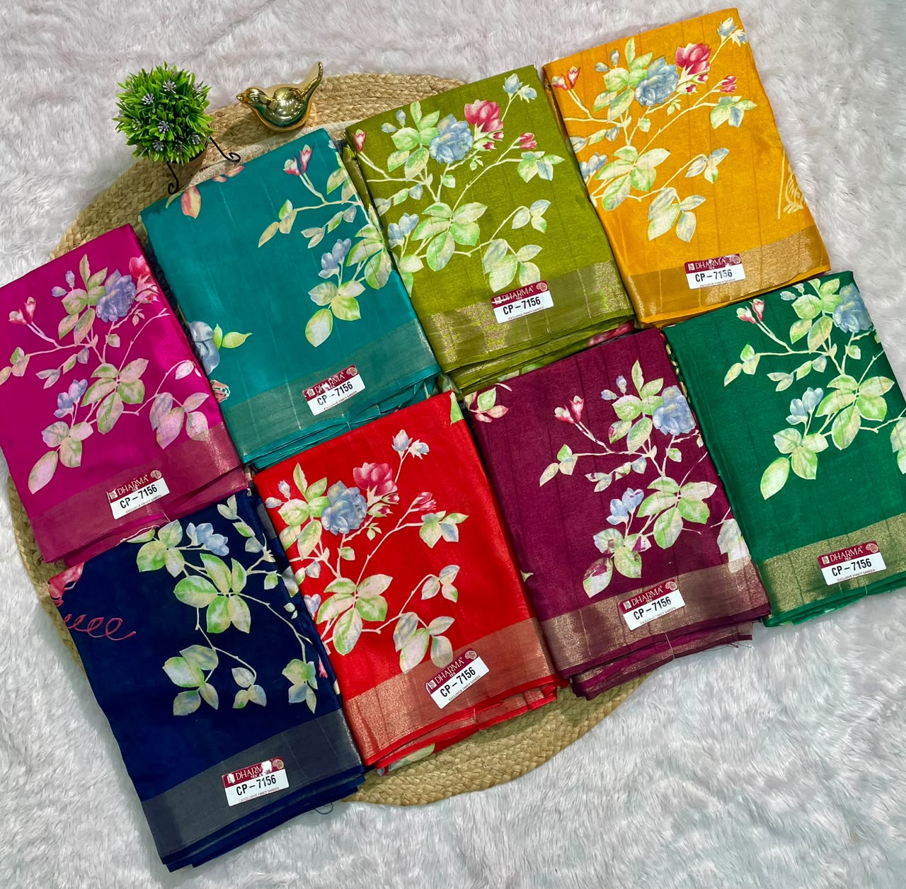 CP-7156 MAL COTTON FABRIC SAREE WITHBEAUTIFUL FLORAL PRINT WITH BLOUSE