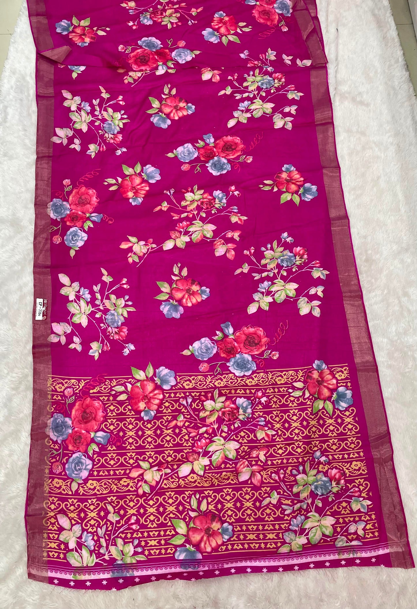 CP-7156 MAL COTTON FABRIC SAREE WITHBEAUTIFUL FLORAL PRINT WITH BLOUSE