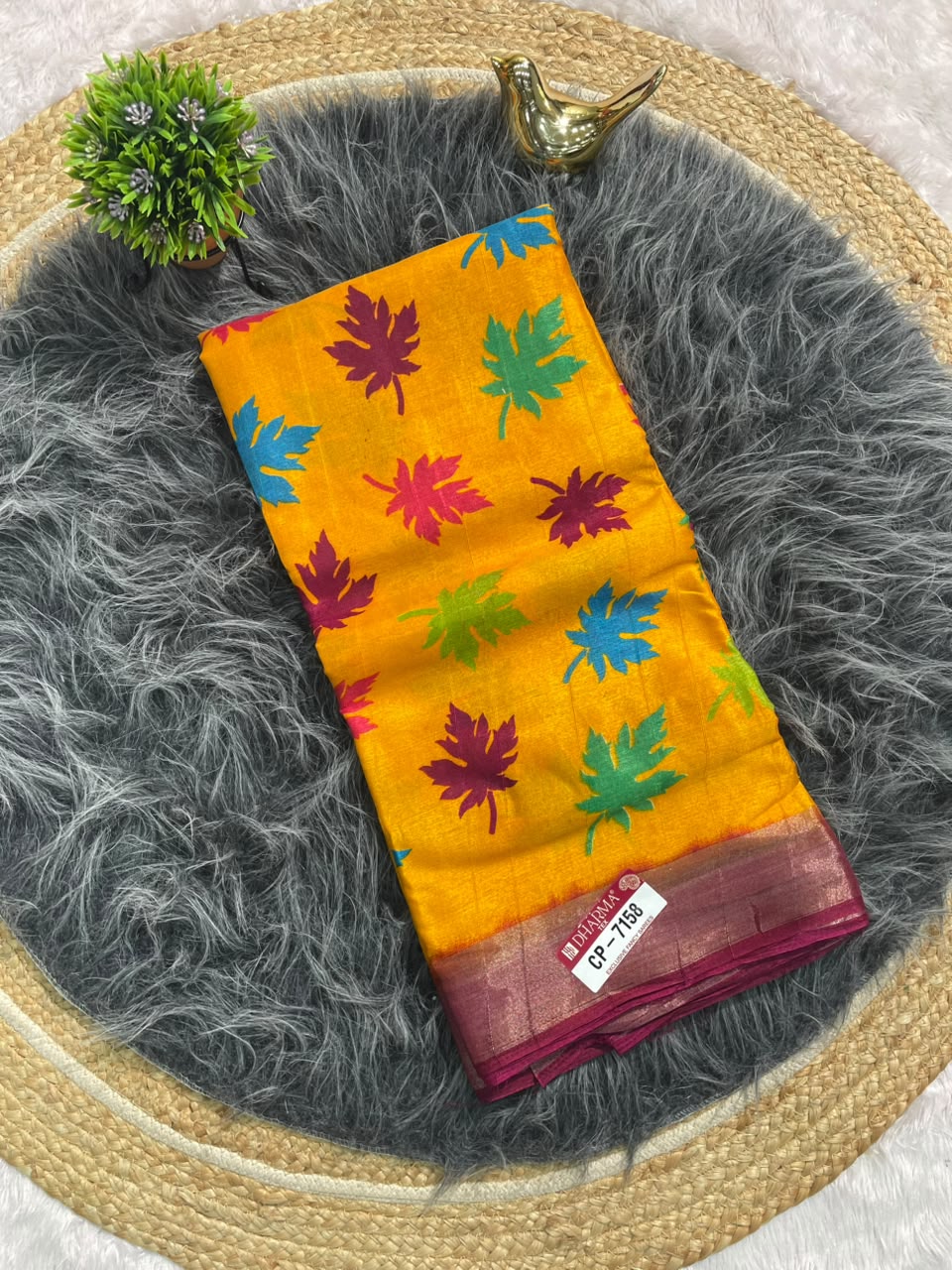 CP-7158 DOLA RIKO FABRIC SAREE WITH RICH PALLU WITH FLOWER PRINT WITH JACAURD BORDER WITH BLOUSE