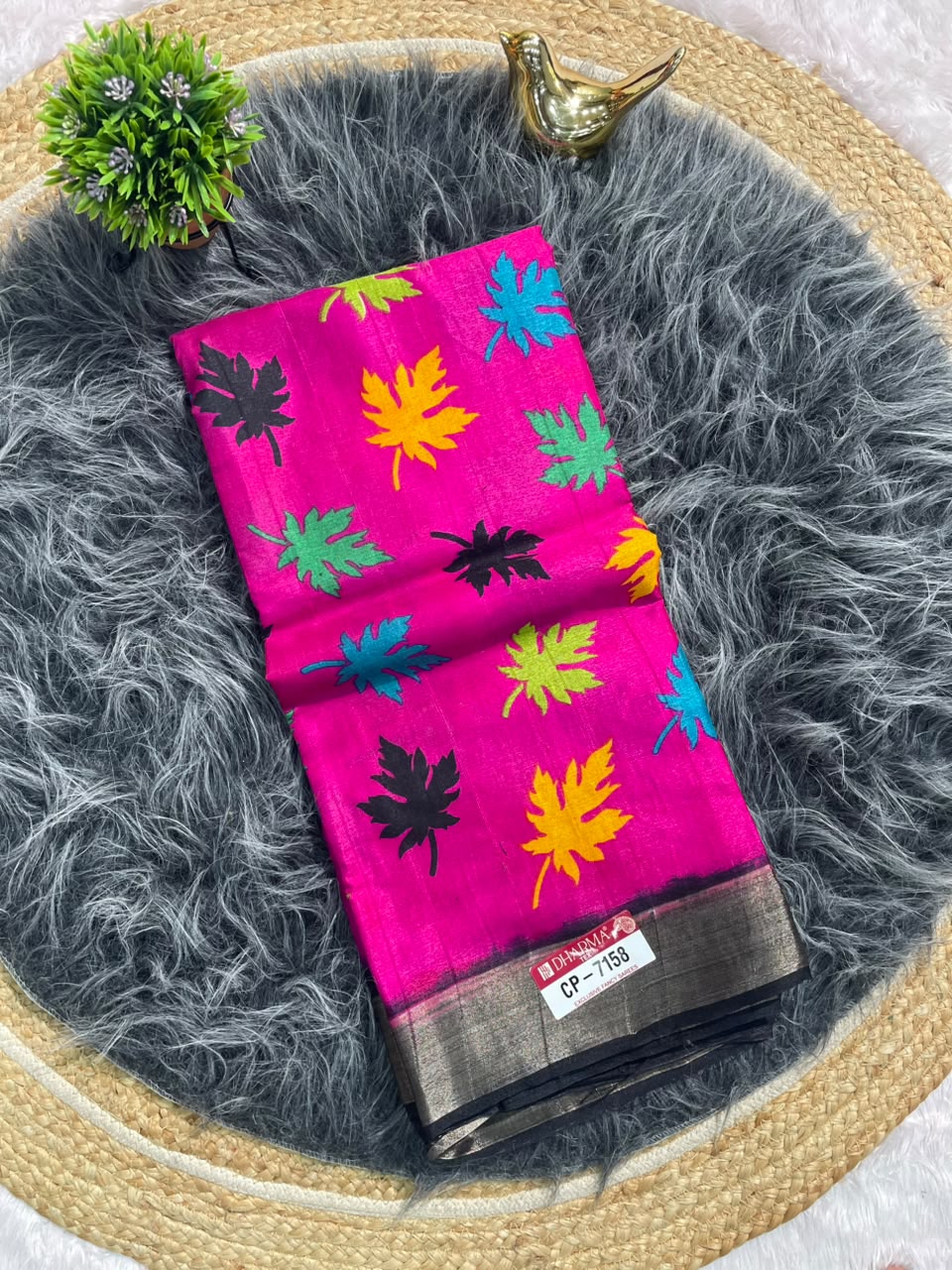 CP-7158 DOLA RIKO FABRIC SAREE WITH RICH PALLU WITH FLOWER PRINT WITH JACAURD BORDER WITH BLOUSE