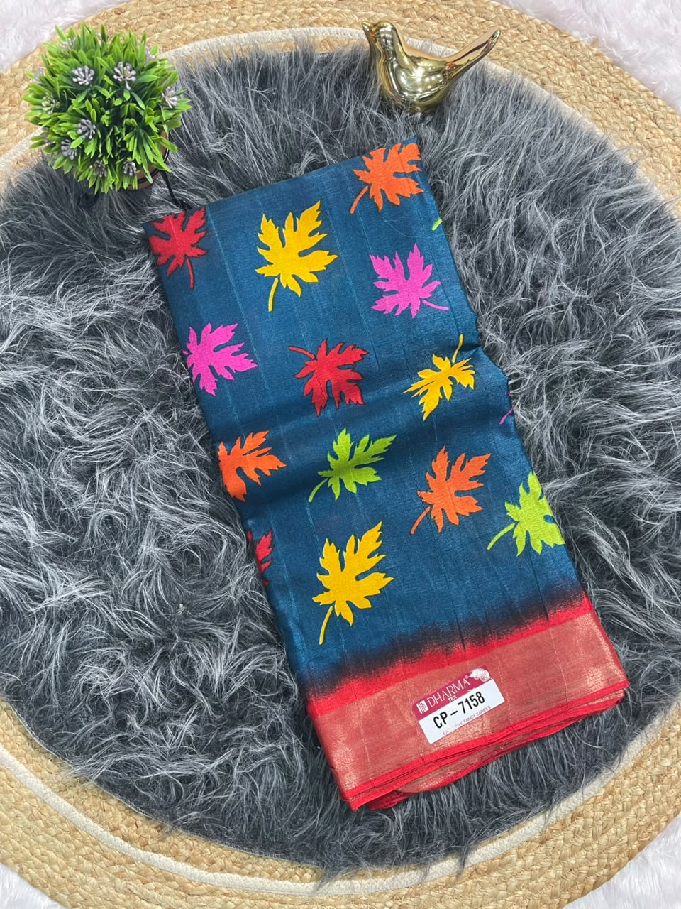 CP-7158 DOLA RIKO FABRIC SAREE WITH RICH PALLU WITH FLOWER PRINT WITH JACAURD BORDER WITH BLOUSE
