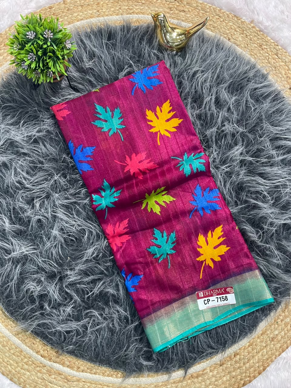 CP-7158 DOLA RIKO FABRIC SAREE WITH RICH PALLU WITH FLOWER PRINT WITH JACAURD BORDER WITH BLOUSE