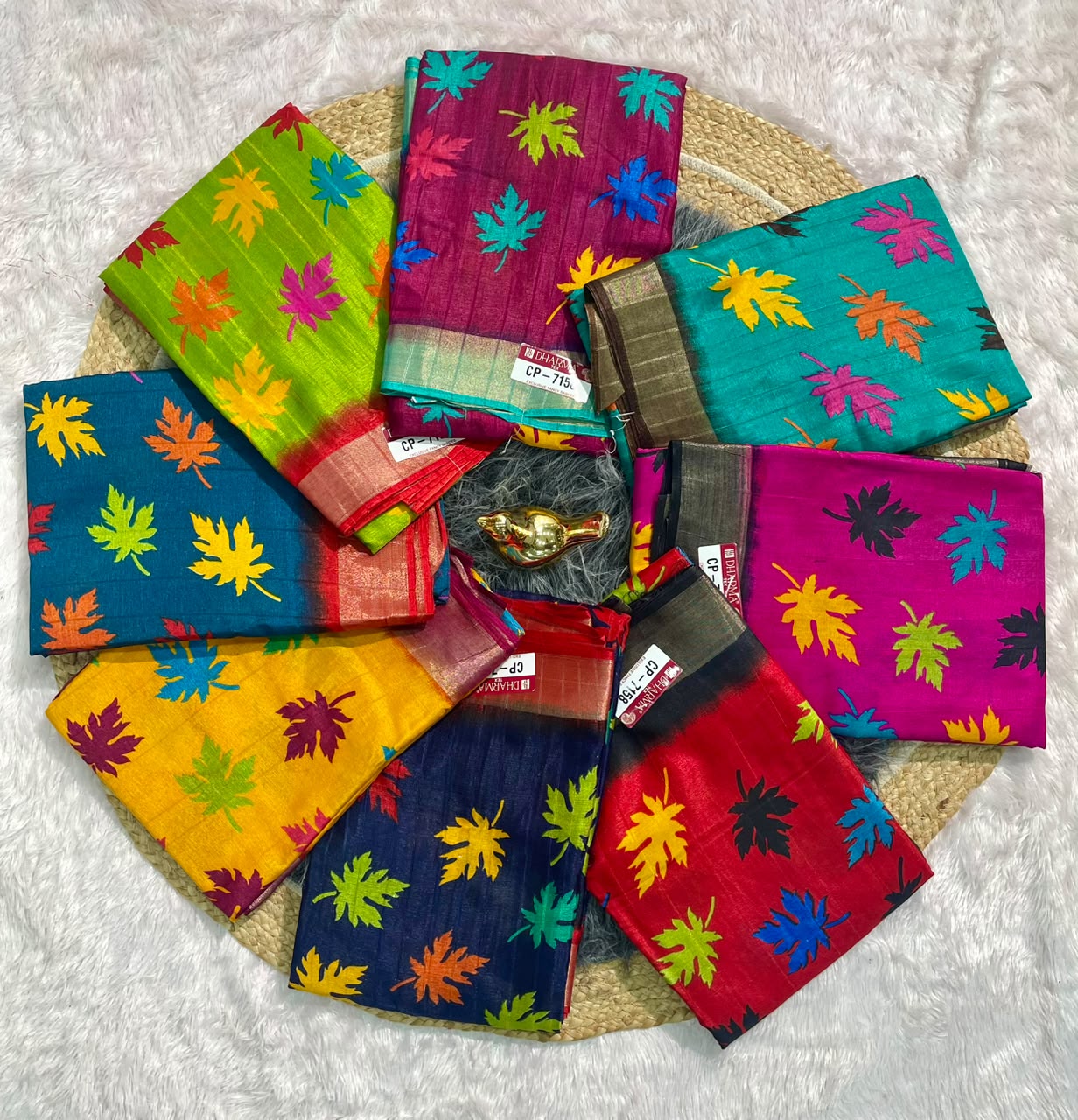 CP-7158 DOLA RIKO FABRIC SAREE WITH RICH PALLU WITH FLOWER PRINT WITH JACAURD BORDER WITH BLOUSE