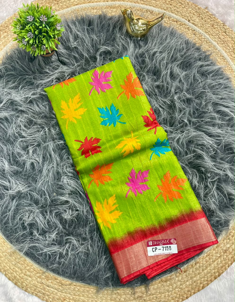 CP-7158 DOLA RIKO FABRIC SAREE WITH RICH PALLU WITH FLOWER PRINT WITH JACAURD BORDER WITH BLOUSE