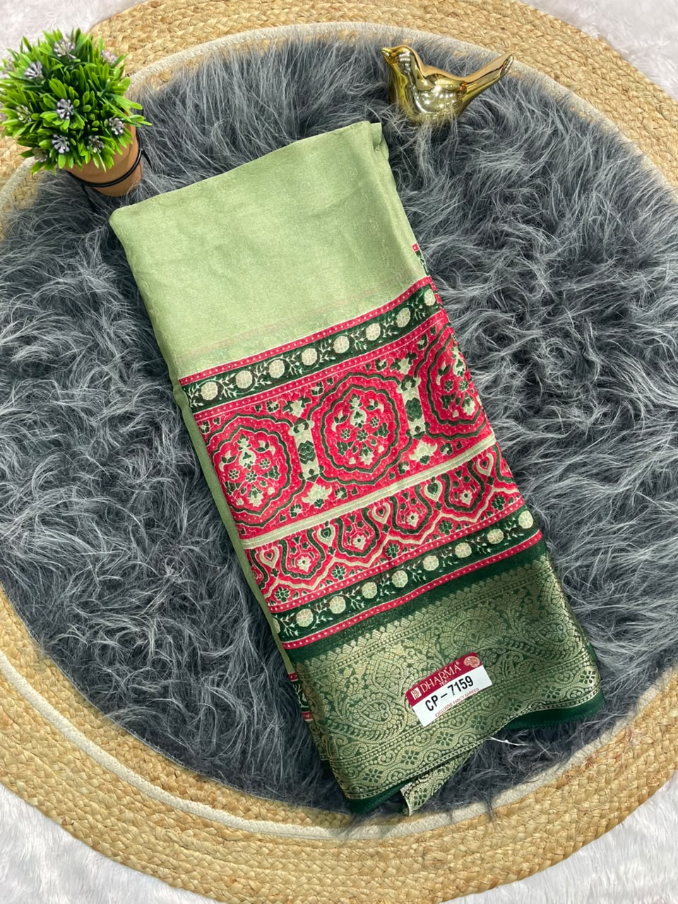 CP-7159 MARSMALLOW FABRIC SAREE WITH RICH PALLU DESIGN WITH BEAUTIFUL DAMAN DESIGN WITH BLOUSE