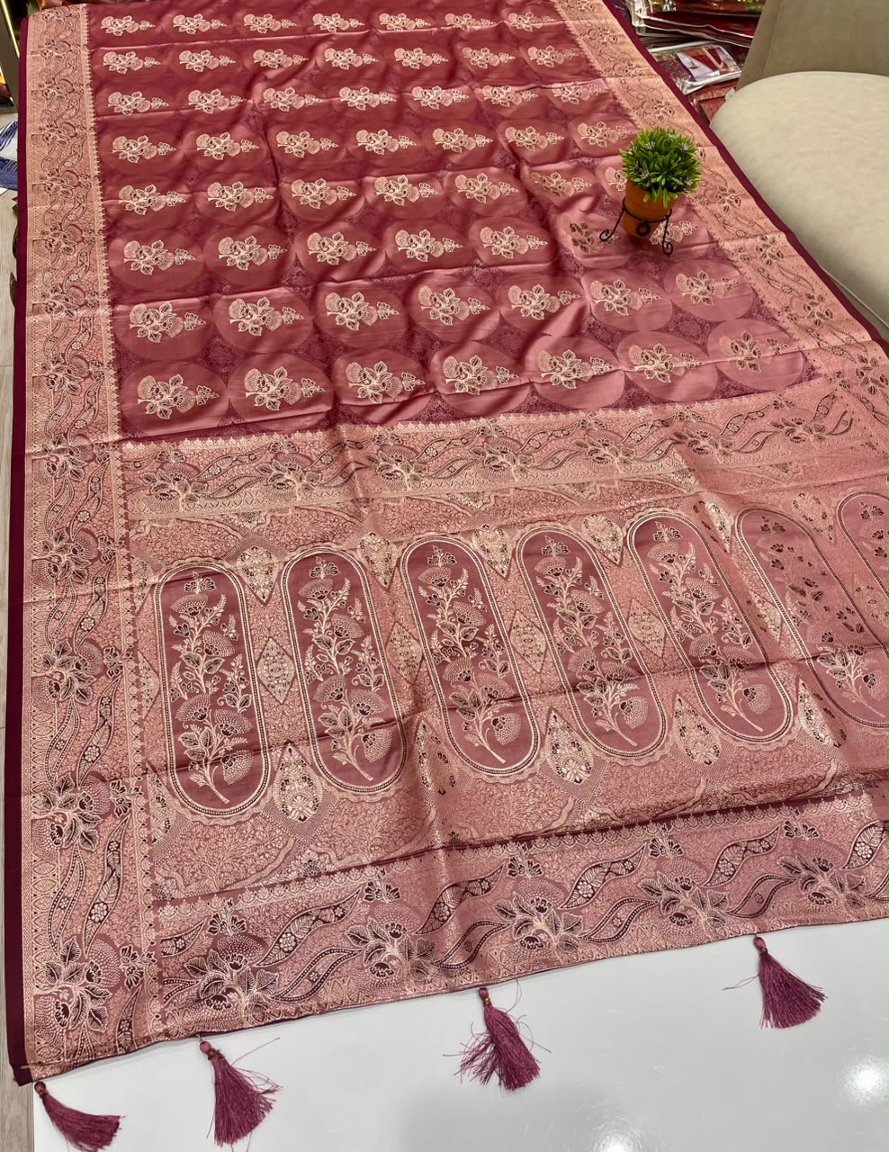 AJ-FARIYA SATIN MULBERRY SILK SAREE WITH HEAVY PALLU WITH BEAUTIFUL PATLI WORK DUSTY COLOR MATCHING