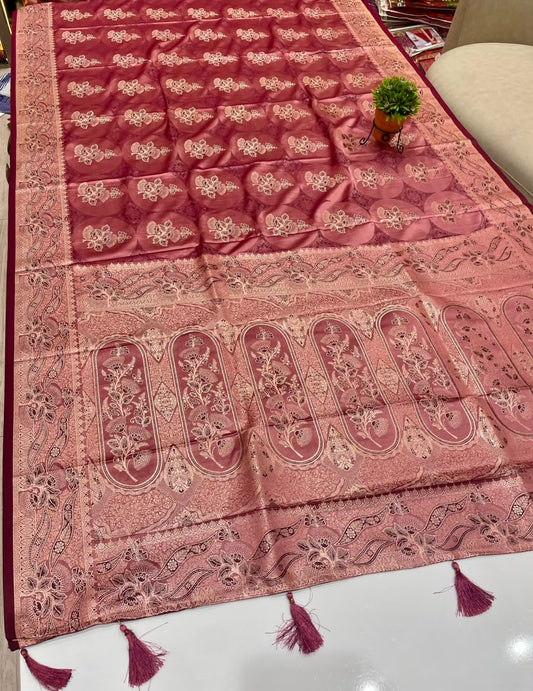 AJ-FARIYA SATIN MULBERRY SILK SAREE WITH HEAVY PALLU WITH BEAUTIFUL PATLI WORK DUSTY COLOR MATCHING