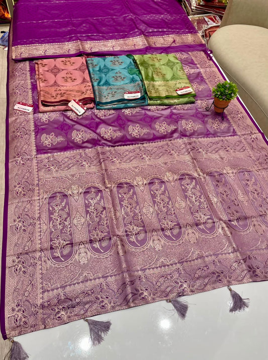 AJ-FARIYA SATIN MULBERRY SILK SAREE WITH HEAVY PALLU WITH BEAUTIFUL PATLI WORK DUSTY COLOR MATCHING