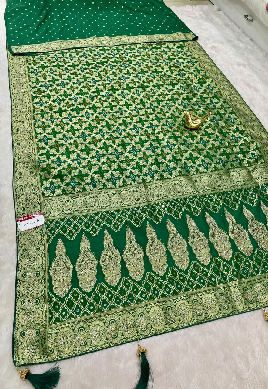 AJ-LILA GEORGETTE FABRIC SAREE WITH RICH PALLU DESIGN WITH EMBROIDERY WORK WITH BEAUTIFUL BANDHANI DESIGN ALL OVER ON SAREE WITH HEAVY SIROSKI WORK ON SAREE WITH TASSELS