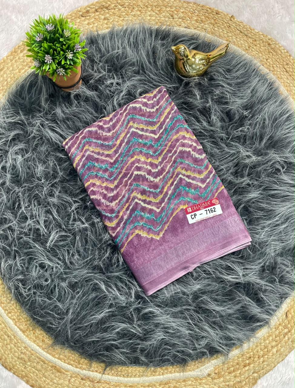 CP-7162 LINEN FABRIC SAREE WITH BEAUTIUFUL PRINT WITH BLOUSE