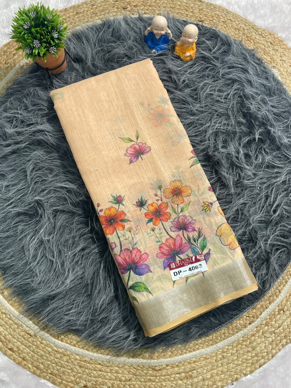 DP-4063 LINEN FABRIC SAREE WITH DIGITAL PRINT WITH BEUATIFUL DESIGN WITH BLOUSE