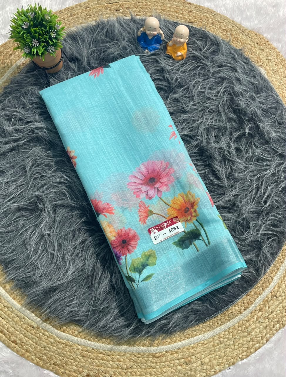 DP-4063 LINEN FABRIC SAREE WITH DIGITAL PRINT WITH BEUATIFUL DESIGN WITH BLOUSE