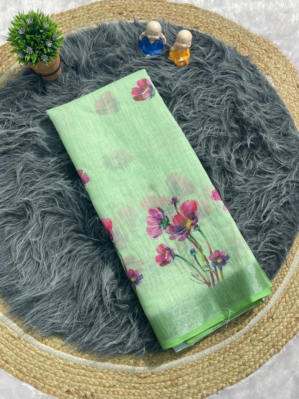 DP-4063 LINEN FABRIC SAREE WITH DIGITAL PRINT WITH BEUATIFUL DESIGN WITH BLOUSE