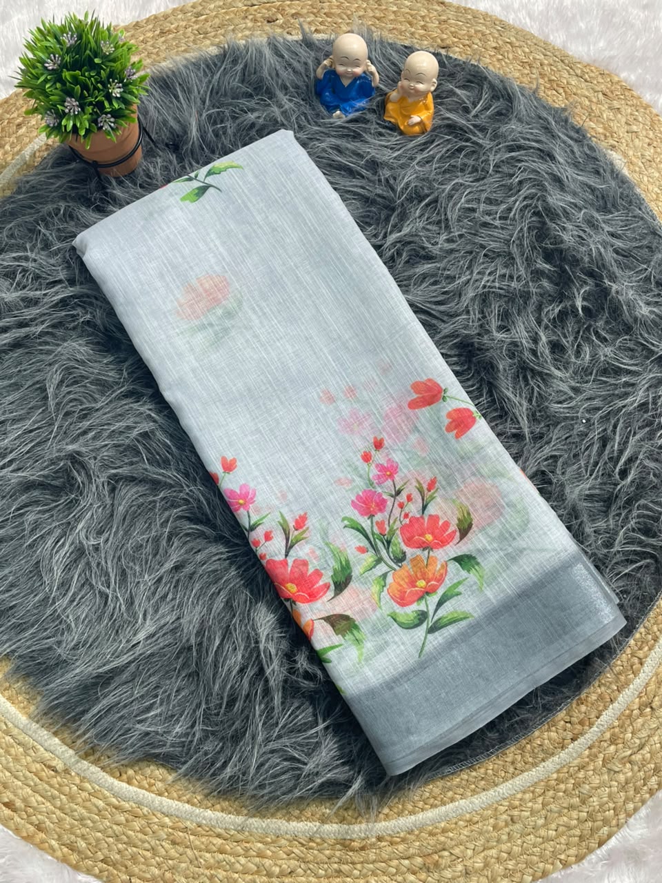DP-4063 LINEN FABRIC SAREE WITH DIGITAL PRINT WITH BEUATIFUL DESIGN WITH BLOUSE