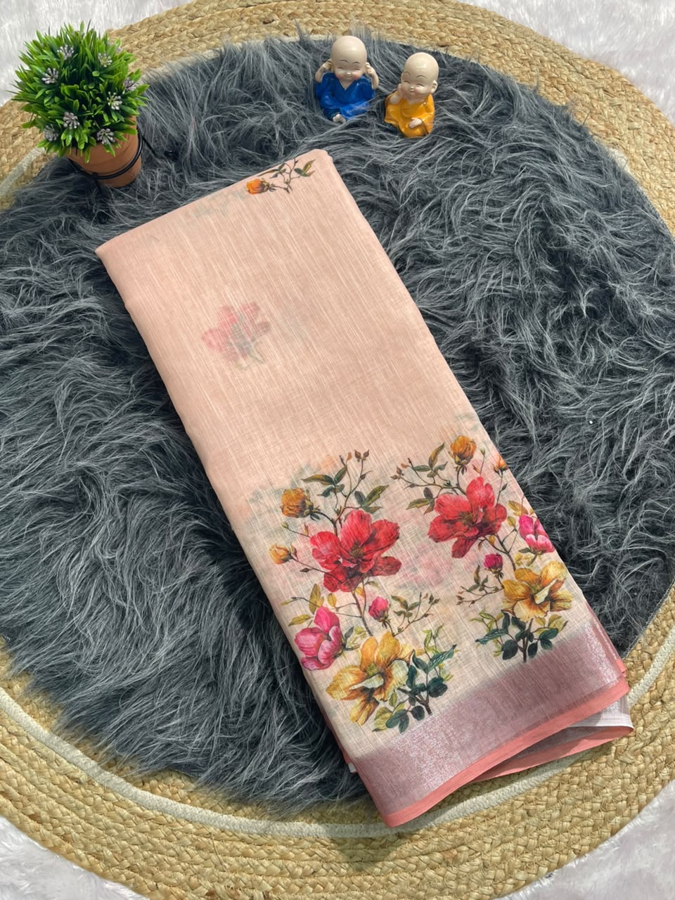 DP-4063 LINEN FABRIC SAREE WITH DIGITAL PRINT WITH BEUATIFUL DESIGN WITH BLOUSE