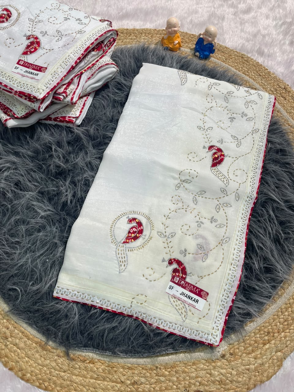 SF-JHANKAR  STAR GEORGETTE SAREE WITH BEAUTIFUL DESIGN WITH HANDWORK WITH JARKAN WORK AND BEAUTIFUL BANDHANI BLOUSE