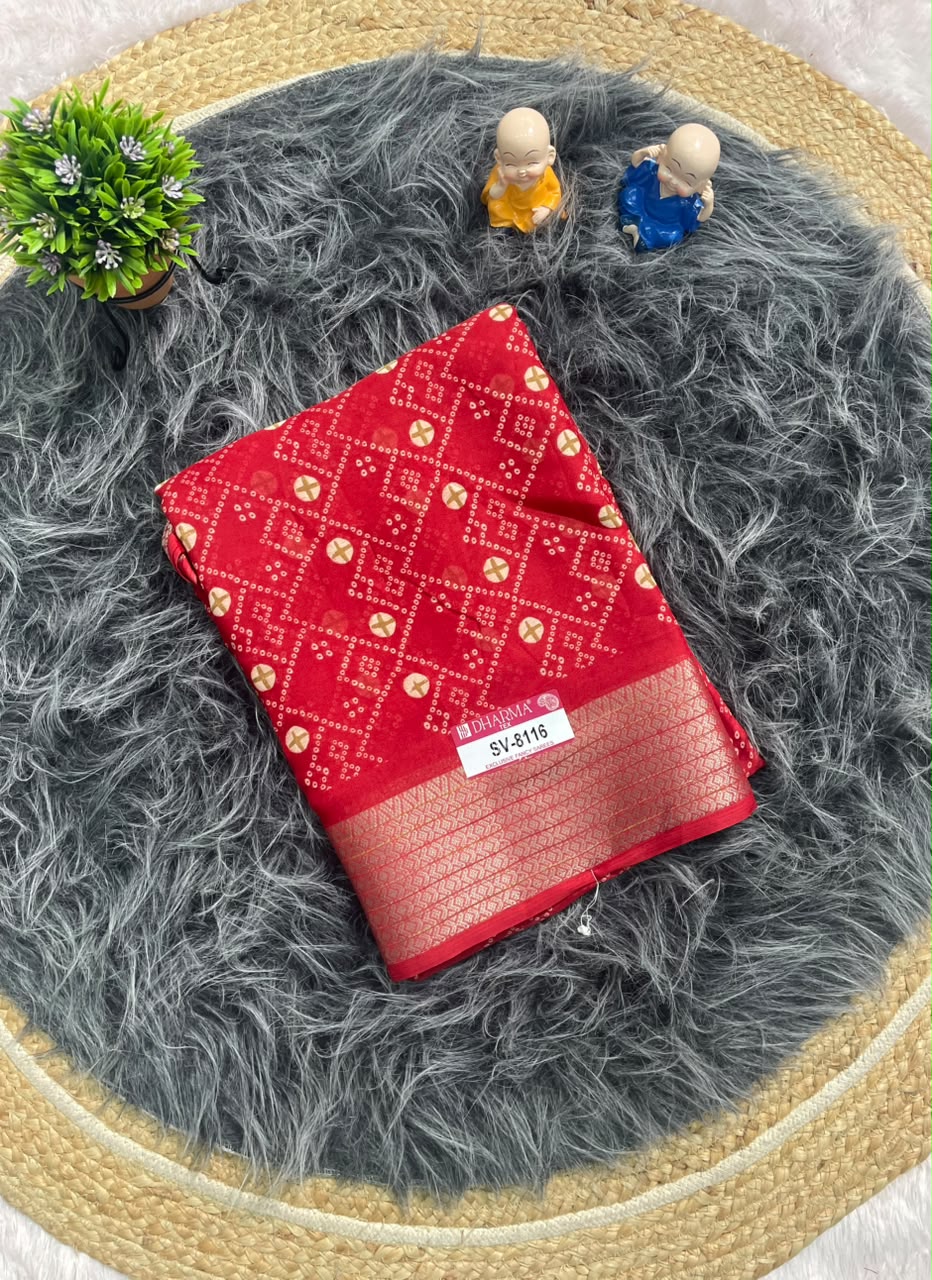 SV-8116 MAL COTTON FABRIC SAREE WITH RICH PALLU DESIGN WITH BEAUTIFUL PRINT WITH BLOUSE