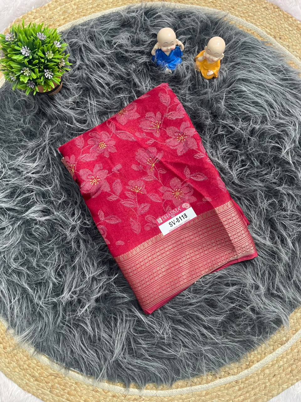 SV-8118 MARSHMALLOW FABRIC SAREE WITH RICH PALLU DESIGN WITH BEAUTIFUL FLORAL PRINT WITH BLOUSE