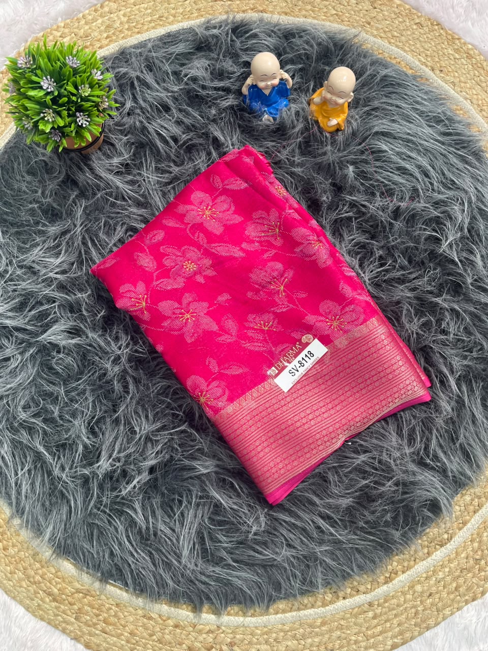 SV-8118 MARSHMALLOW FABRIC SAREE WITH RICH PALLU DESIGN WITH BEAUTIFUL FLORAL PRINT WITH BLOUSE