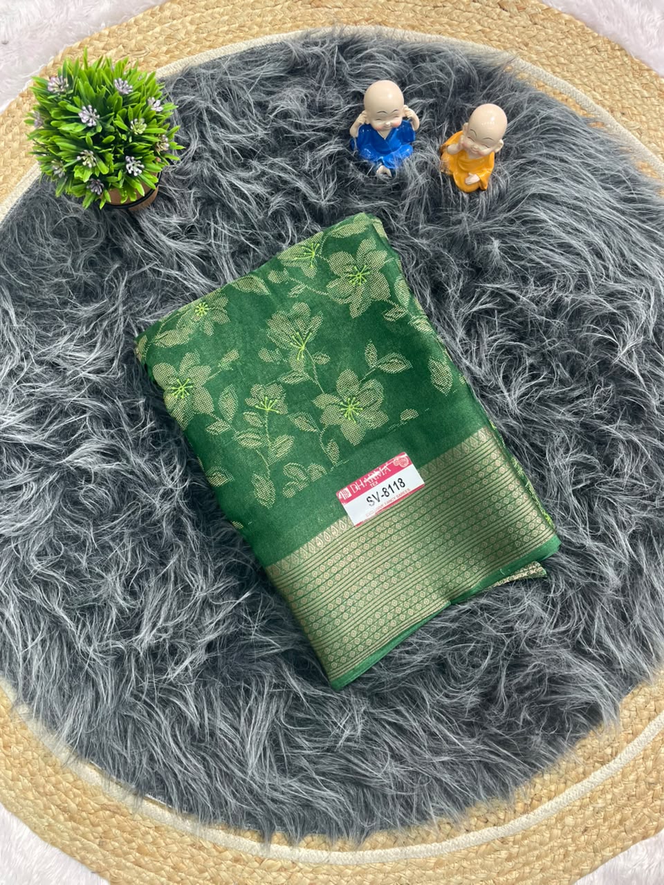 SV-8118 MARSHMALLOW FABRIC SAREE WITH RICH PALLU DESIGN WITH BEAUTIFUL FLORAL PRINT WITH BLOUSE