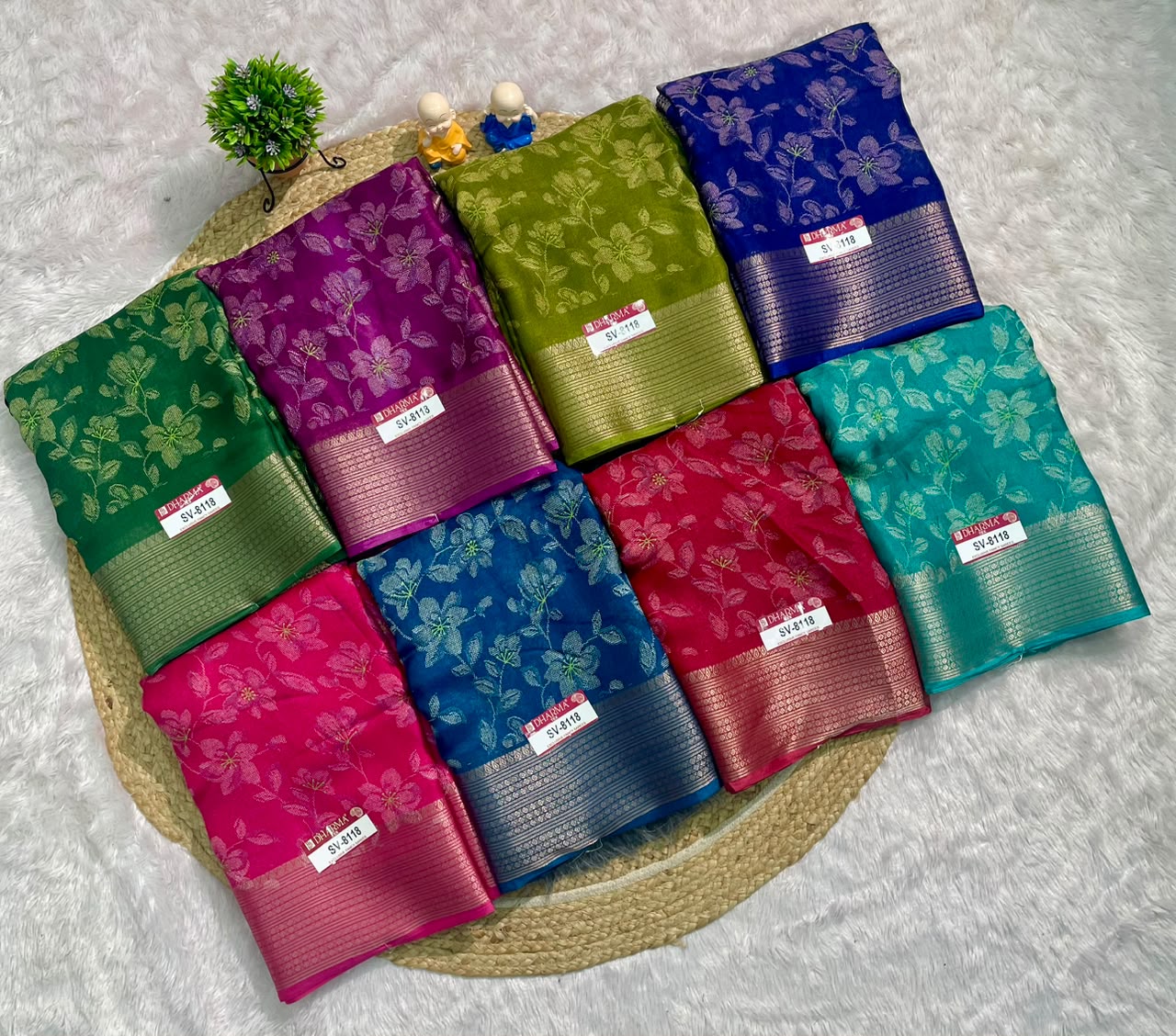 SV-8118 MARSHMALLOW FABRIC SAREE WITH RICH PALLU DESIGN WITH BEAUTIFUL FLORAL PRINT WITH BLOUSE