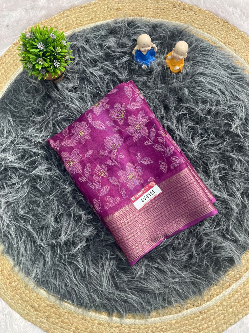 SV-8118 MARSHMALLOW FABRIC SAREE WITH RICH PALLU DESIGN WITH BEAUTIFUL FLORAL PRINT WITH BLOUSE