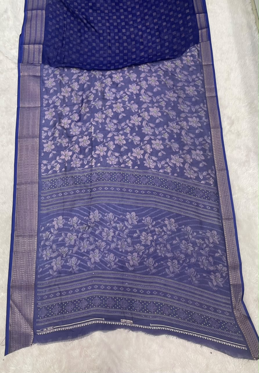 SV-8118 MARSHMALLOW FABRIC SAREE WITH RICH PALLU DESIGN WITH BEAUTIFUL FLORAL PRINT WITH BLOUSE