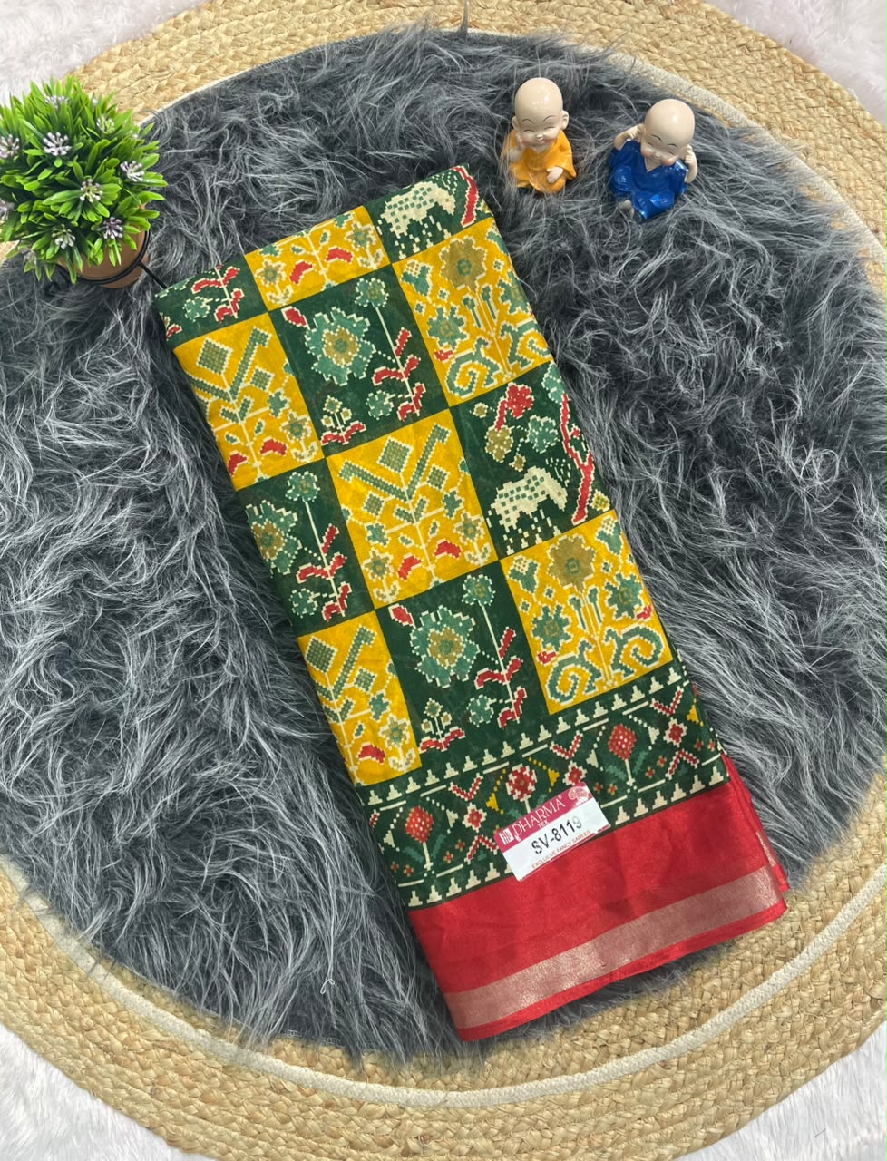 SV-8119 MAL COTTON FABRIC SAREE WITH BEAUTIFUL RICH PALLU DESIGN WITH BEAUTIFUL PRINT WITH ALL OVER ON SAREE WITH BLOUSE