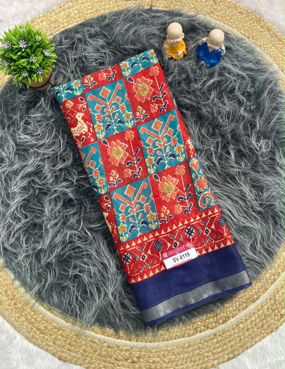 SV-8119 MAL COTTON FABRIC SAREE WITH BEAUTIFUL RICH PALLU DESIGN WITH BEAUTIFUL PRINT WITH ALL OVER ON SAREE WITH BLOUSE